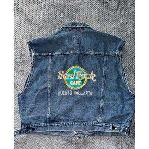 Vintage Hard Rock Cafe Men's Denim Vest Puerto Vallarta Embroidered 90s Sz‎ XL